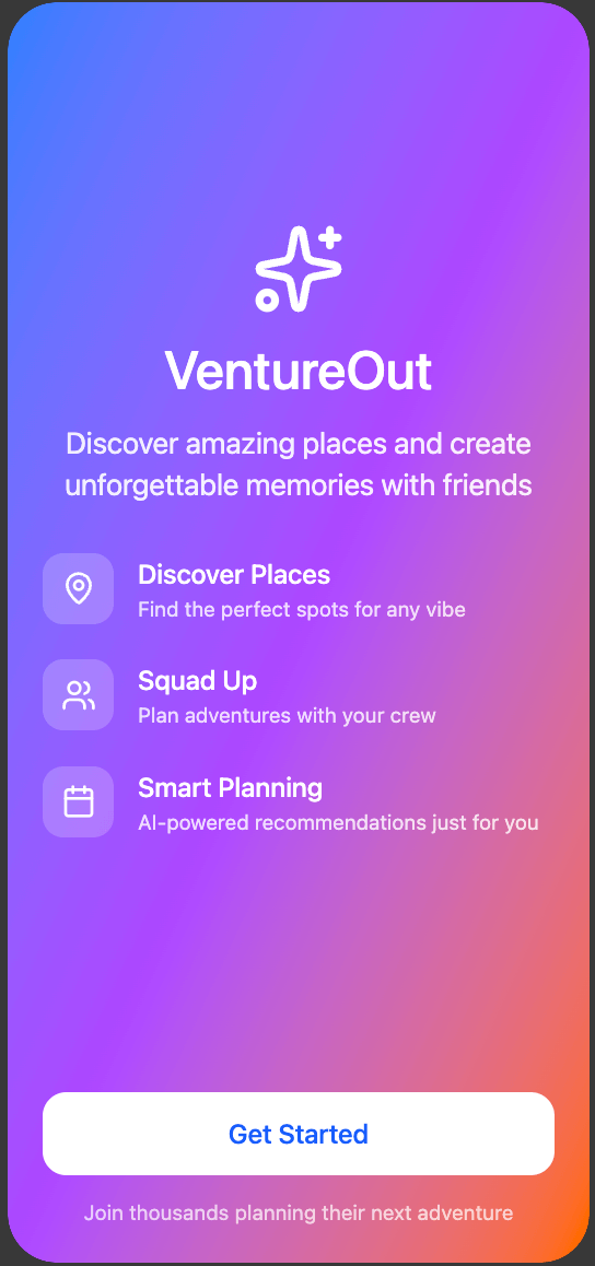Venture Out onboarding